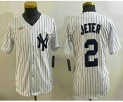 Youth New York Yankees #2 Derek Jeter White Throwback Stitched Cool Base Nike Jersey
