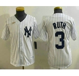 Youth New York Yankees #3 Babe Ruth White Throwback Stitched Cool Base Nike Jersey
