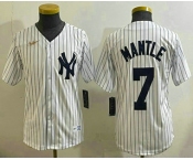 Youth New York Yankees #7 Mickey Mantle White Throwback Stitched Cool Base Nike Jersey