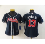 Nike Women's Atlanta Braves #13 Ronald Acuna Jr. Authentic Dark Blue Alternate Cool Base Baseball Jersey