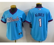 Women's Atlanta Braves #1 Ozzie Albies Powder Blue 2026 City Connect Stadium Stitched Baseball Jersey