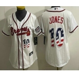 Women's Atlanta Braves #10 Chipper Jones White USA 250 Fourth of July Home Stadium Stitched Jersey