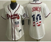 Women's Atlanta Braves #10 Chipper Jones White USA 250 Fourth of July Home Stadium Stitched Jersey