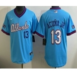 Youth Atlanta Braves #13 Ronald Acuna Jr Light Blue 2026 City Connect Stadium Jersey