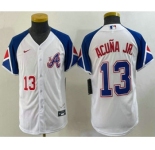 Youth Atlanta Braves #13 Ronald Acuna Jr Number White 2023 City Connect Cool Base Stitched Jersey1