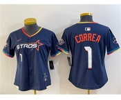 Women's Houston Astros #1 Carlos Correa Navy 2025 City Connect With Texas Patch Limited Stitched Baseball Jersey