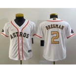 Youth Houston Astros #2 Alex Bregman 2023 White Gold World Serise Champions Patch Cool Base Stitched Jersey