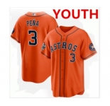 Youth Houston Astros #3 Jeremy Pe単a Orange 2022 World Series Home Stitched Baseball Jersey