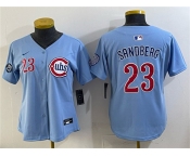 Women's Chicago Cubs #23 Ryne Sandberg Blue 'Ryne Sandberg Tribute' Vapor Limited V2 Stitched Baseball Jersey