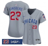 Women's Chicago Cubs #23 Ryne Sandberg Gray 'Ryne Sandberg Tribute' Vapor Limited V3 Stitched Baseball Jersey