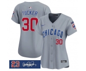 Women's Chicago Cubs #30 Kyle Tucker Gray 'Ryne Sandberg Tribute' Vapor Limited V3 Stitched Baseball Jersey