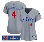 Women's Chicago Cubs #4 Pete Crow-Armstrong Gray 'Ryne Sandberg Tribute' Vapor Limited V3 Stitched Baseball Jersey