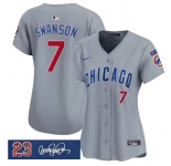 Women's Chicago Cubs #7 Dansby Swanson Gray 'Ryne Sandberg Tribute' Vapor Limited V3 Stitched Baseball Jersey