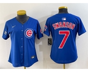 Women's Chicago Cubs #7 Dansby Swanson Royal 'Ryne Sandberg Tribute' Vapor Limited V2 Stitched Baseball Jersey