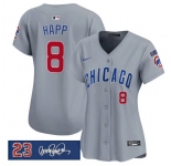 Women's Chicago Cubs #8 lan Happ Gray 'Ryne Sandberg Tribute' Vapor Limited V3 Stitched Baseball Jersey