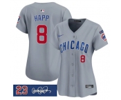 Women's Chicago Cubs #8 lan Happ Gray 'Ryne Sandberg Tribute' Vapor Limited V3 Stitched Baseball Jersey