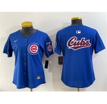 Women's Chicago Cubs Team Big Logo Royal 'Ryne Sandberg Tribute' Vapor Limited V3 Stitched Baseball Jersey