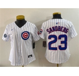 Youth Chicago Cubs #23 Ryne Sandberg White Pinstripe 'Ryne Sandberg Tribute' Vapor Limited V2 Stitched Baseball Jersey