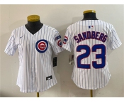 Youth Chicago Cubs #23 Ryne Sandberg White Pinstripe 'Ryne Sandberg Tribute' Vapor Limited V3 Stitched Baseball Jersey