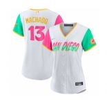 Women's San Diego Padres #13 Manny Machado White 2022 City Connect Cool Base Stitched Baseball Jersey
