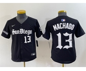 Youth San Diego Padres #13 Manny Machado Black Gothic Edition Vapor Limited Stitched Baseball Jersey