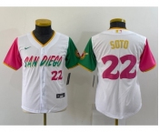 Youth San Diego Padres #22 Juan Soto Number White 2022 City Connect Cool Base Stitched Jersey