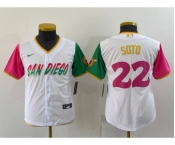 Youth San Diego Padres #22 Juan Soto White 2022 City Connect Cool Base Stitched Jersey