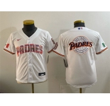 Youth San Diego Padres Team Big Logo White Mexico Cool Base Stitched Baseball Jersey
