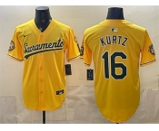 Men's Oakland Athletics #16 Nick Kurtz 2026 Yellow Alternate Sacramento Celebrating 125 Years Vapor Limited Stitched Baseball Jersey