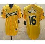 Men's Oakland Athletics #16 Nick Kurtz Yellow Limited Jersey