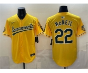 Men's Oakland Athletics #22 Jeff McNeil 2026 Yellow Alternate Sacramento Celebrating 125 Years Vapor Limited Stitched Baseball Jersey