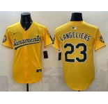 Men's Oakland Athletics #23 Shea Langeliers 2026 Yellow Alternate Sacramento Celebrating 125 Years Vapor Limited Stitched Baseball Jersey