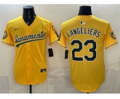 Men's Oakland Athletics #23 Shea Langeliers 2026 Yellow Alternate Sacramento Celebrating 125 Years Vapor Limited Stitched Baseball Jersey