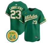 Men's Oakland Athletics #23 Shea Langeliers Green 2024 Limited With Rickey Henderson Patch Stitched Jersey