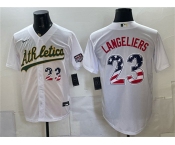 Men's Oakland Athletics #23 Shea Langeliers White 250 Fourth of July Home Stadium Stitched Baseball Jersey