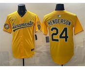 Men's Oakland Athletics #24 Rickey Henderson 2026 Yellow Alternate Sacramento Celebrating 125 Years Vapor Limited Stitched Baseball Jersey
