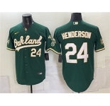 Men's Oakland Athletics #24 Rickey Henderson Green With Patch Stitched Jersey