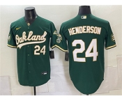 Men's Oakland Athletics #24 Rickey Henderson Green With Patch Stitched Jersey