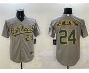Men's Oakland Athletics #24 Ricky Henderson Gray With Patch Stitched Baseball Jersey