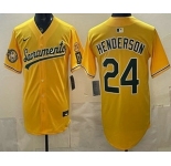 Men's Oakland Athletics #24 Ricky Henderson Yellow Limited Jersey