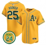 Men's Oakland Athletics #25 Brent Rooker Yellow 2024 Limited With Rickey Henderson Patch Stitched Jersey
