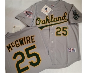 Men's Oakland Athletics #25 Mark McGwire Grey With Green Elephant & 1989 World Series Patch Battle of the Bay Stitched Baseball Jersey