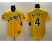 Men's Oakland Athletics #4 Lawrence Butler 2026 Yellow Alternate Sacramento Celebrating 125 Years Vapor Limited Stitched Baseball Jersey