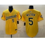 Men's Oakland Athletics #5 Jacob Wilson 2026 Yellow Alternate Sacramento Celebrating 125 Years Vapor Limited Stitched Baseball Jersey
