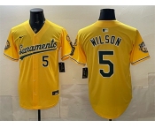 Men's Oakland Athletics #5 Jacob Wilson 2026 Yellow Alternate Sacramento Celebrating 125 Years Vapor Limited Stitched Baseball Jersey