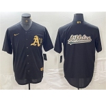 Men's Oakland Athletics Black Gold Team Big Logo Cool Base Stitched Baseball Jerseys