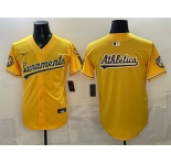 Mens Oakland Athletics Team Big Logo 2026 Yellow Alternate Sacramento Celebrating 125 Years Vapor Limited Stitched Baseball Jerseys