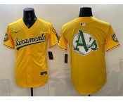 Men's Oakland Athletics Team Big Logo 2026 Yellow Alternate Sacramento Celebrating 125 Years Vapor Limited Stitched Baseball Jerseys