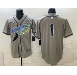 Men's Tampa Bay Rays #1 Gray 2026 AL East Champions Patch Vapor Limited Stitched Baseball Jersey
