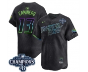 Men's Tampa Bay Rays #13 Junior Caminero Charcoal 2026 AL East Champions Patch City Connect Limited Stitched Baseball Jersey